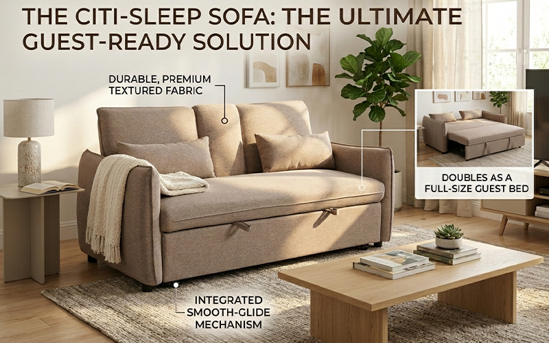 Prague 2-Seater Convertible Sofa Bed with Cup Holder & Accent Pillows (Brown) — Brown